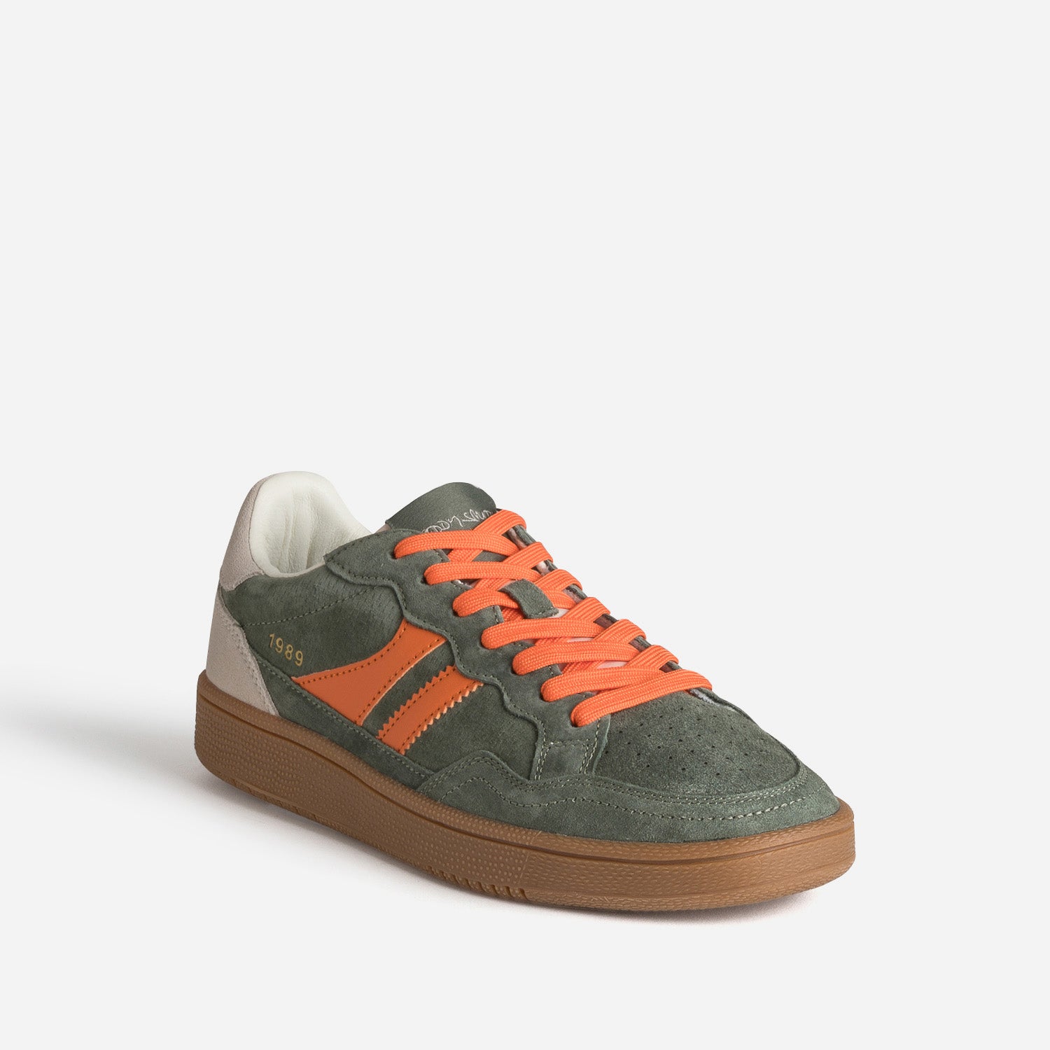 Tennis TEDDY SMITH kaki cuir velours détails orange
