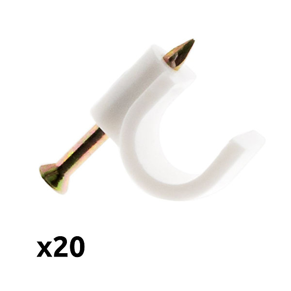Lot de 20 crochets fixation diamètre 8mm - Blanc - Zenitech