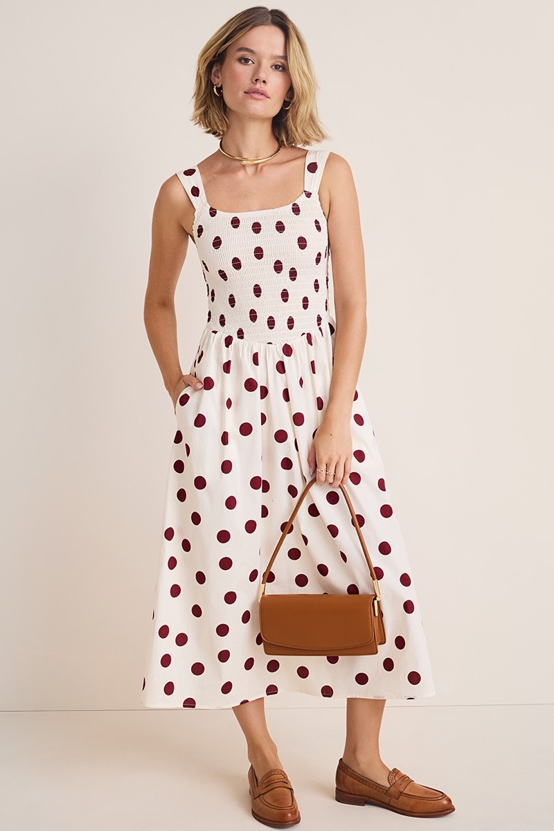 Simone Polka Dot Smocked Midi Dress