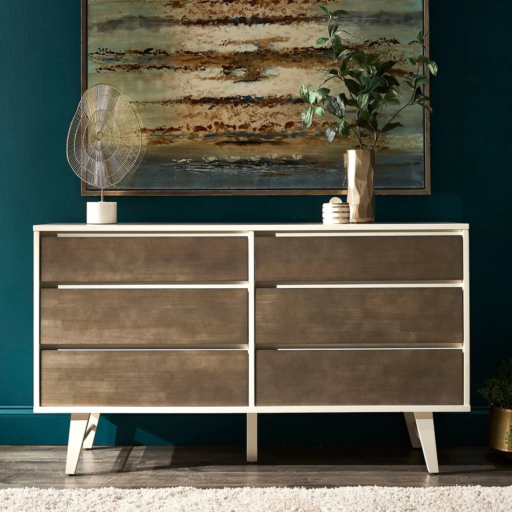 Gemma Butter White and Light Charcoal Finish 6-Drawer Dresser by iNSPIRE Q Modern