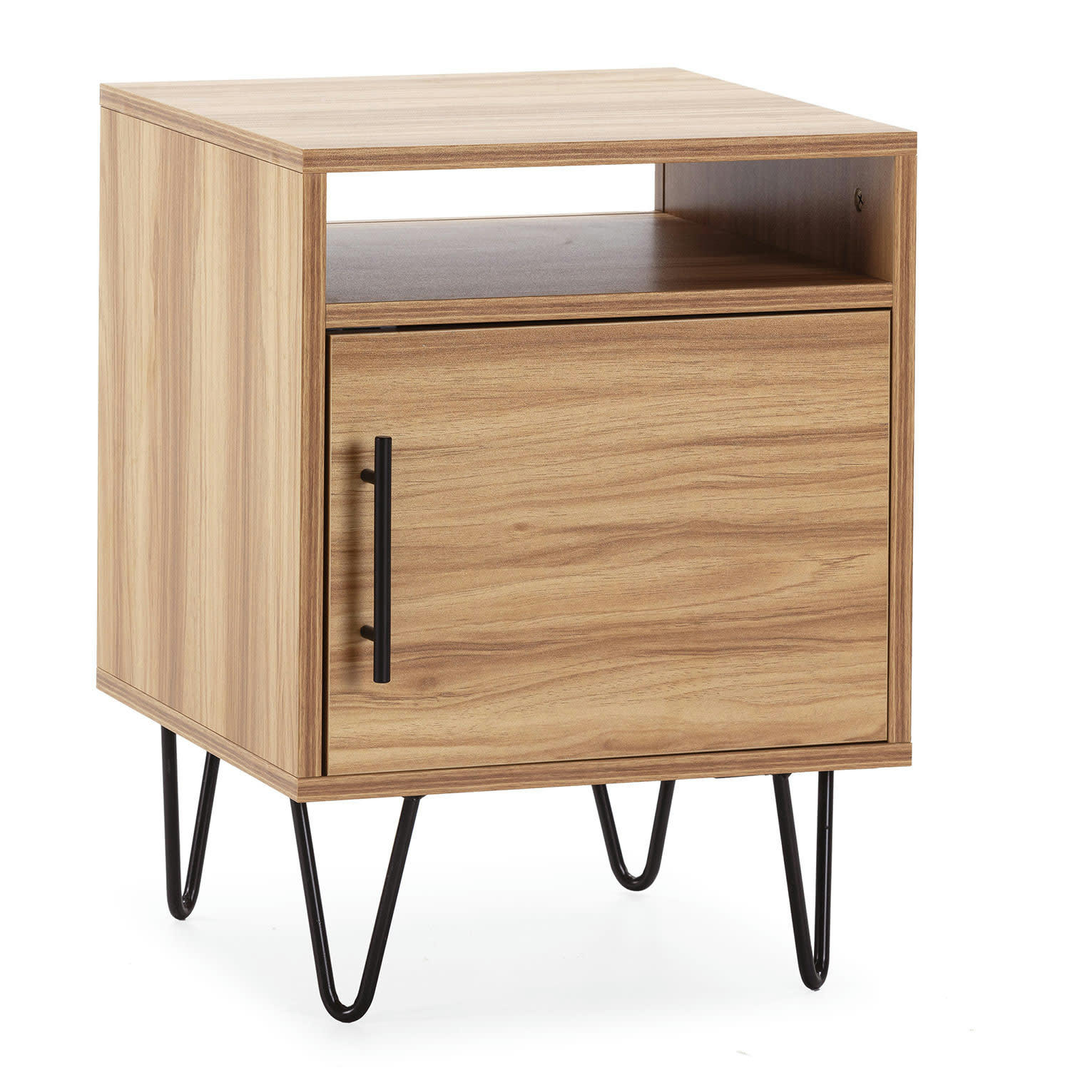 ALMA - Table de chevet 1 porte coloris bois, pieds métal