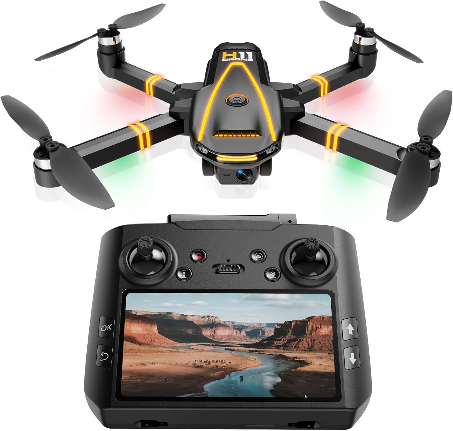 GPS Drone with EIS 4K Camera for Adults Kids, RC Drones with 4.5 inch HD Screen on Controller,Auto Return,2 Batteries for 45 min Flight Time,Long Range Transmission,Circle Fly and Follow Me Mode,Foldable Quadcopter for Beginner Kids Gifts Toy,Under 2