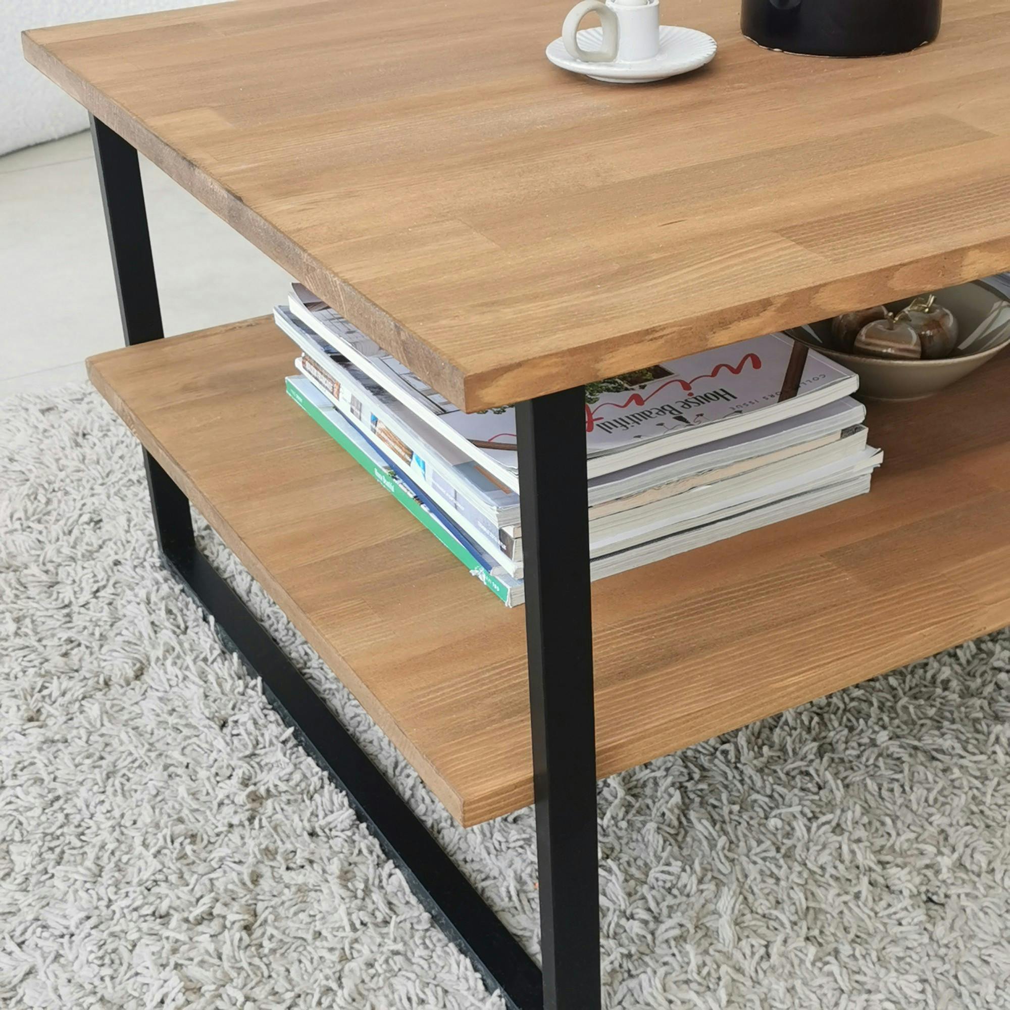 Table basse avec rangement - bois clair et métal OTRENTO