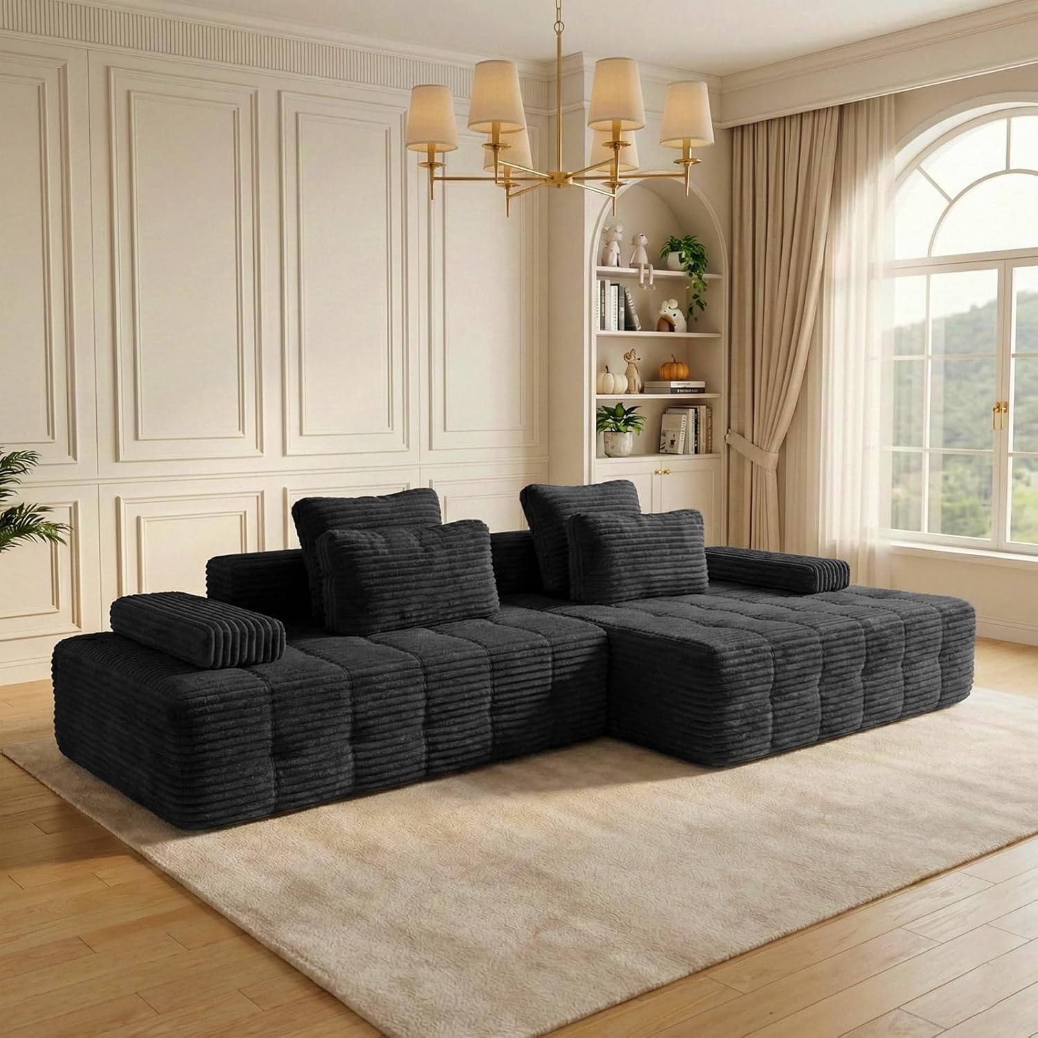 114 Sectional Couches for Living Room Cloud Couch Sofa with L-Shape Upholstered Boneless Couchs Modern Modular Sectional Couch with Chaise (Black, 114 W+Right Facing Chaise) | boneless couch, No Assembly Required