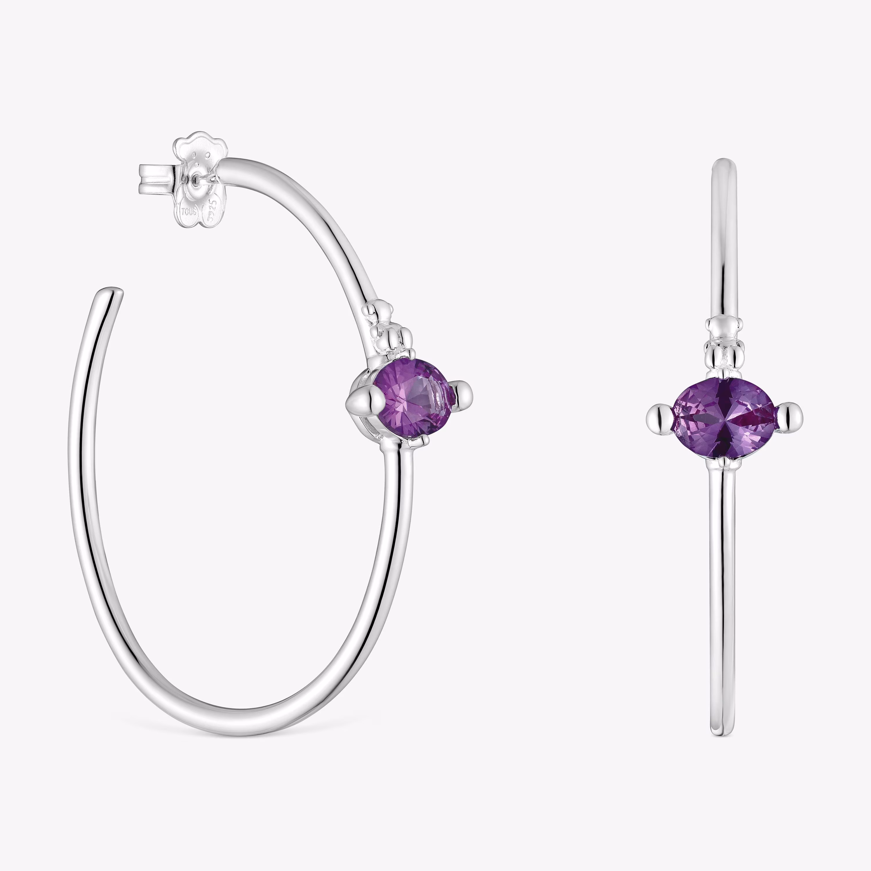 Pendientes de aro de plata y zafiro lila creado en laboratorio TOUS Color LGG