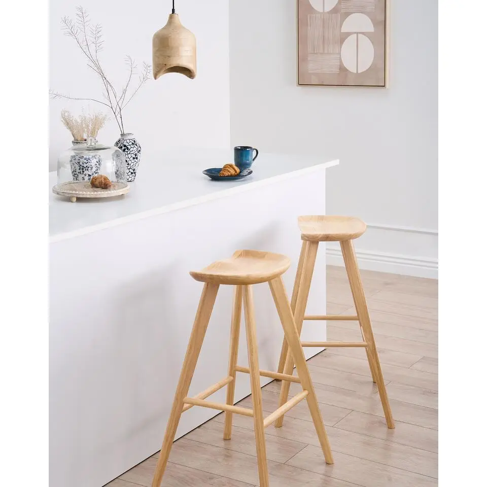 CANDO - Barkruk set van 2 - Lichtbruin - Rubberhout