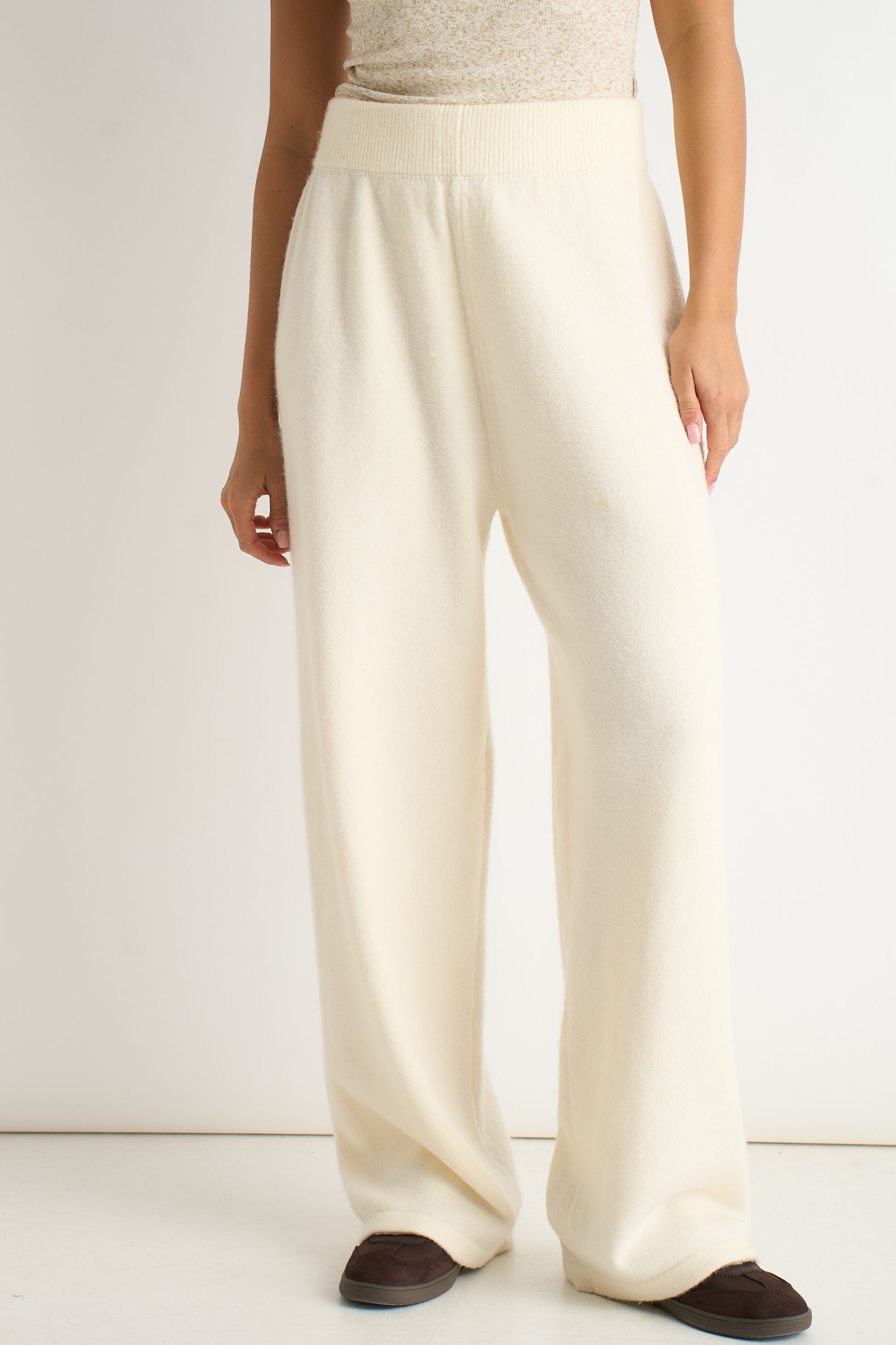 Gini London Off White Knitted Pull On wide Leg Trousers