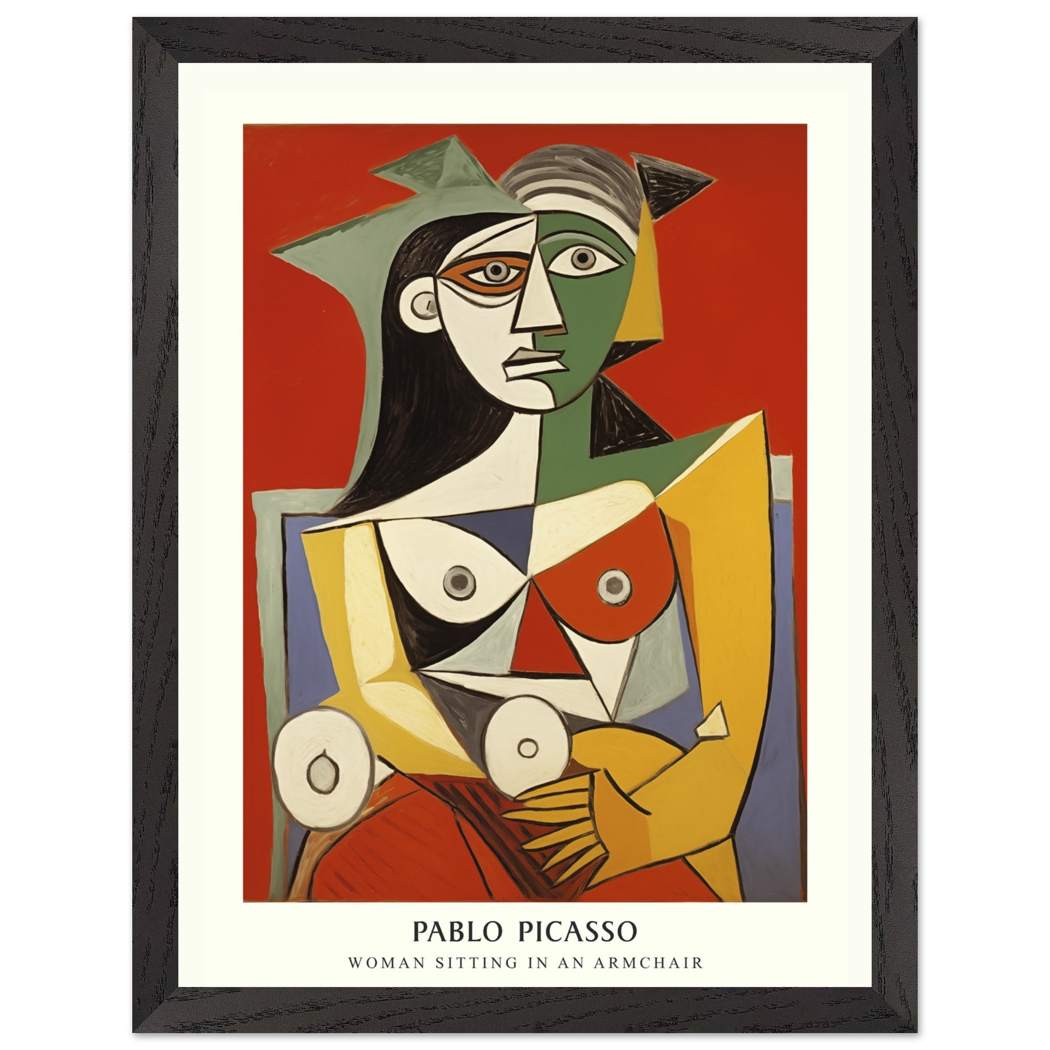 Artfulprints Poster met Lijst Pablo Picasso - Woman sitting in an armchair  - 30x40 cm - Rood