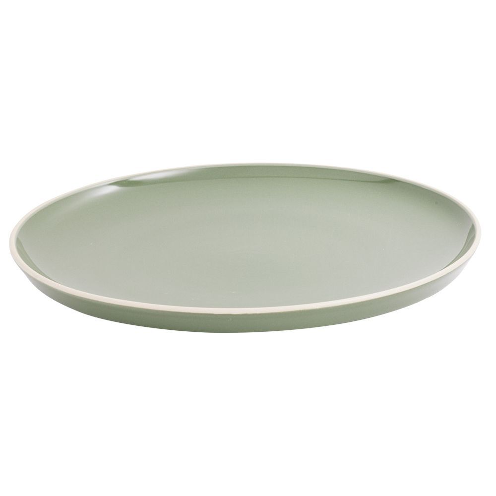 Assiette plate faïence vert bord liseré crème Ø27cm
