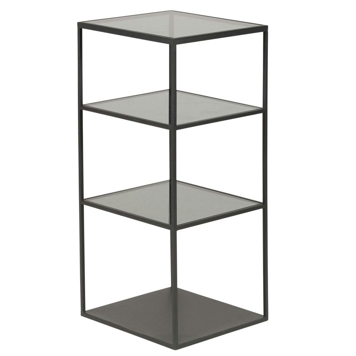 JOYA - Etagère en métal noir avec 3 étagère en verre trempé