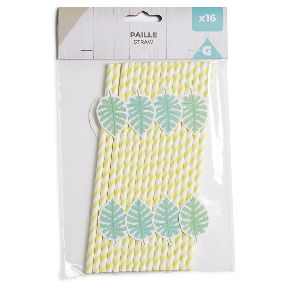 Lot de 16 pailles décorées papier L25cm