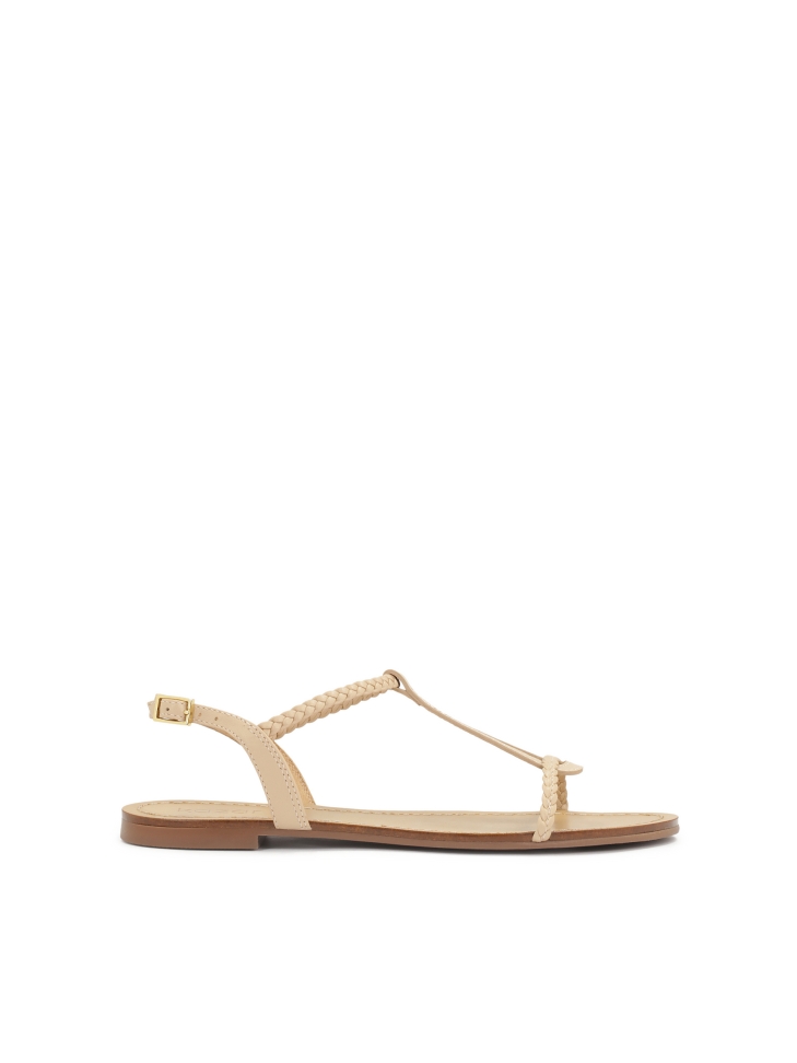 Beige colored sandals decorated with braided strap