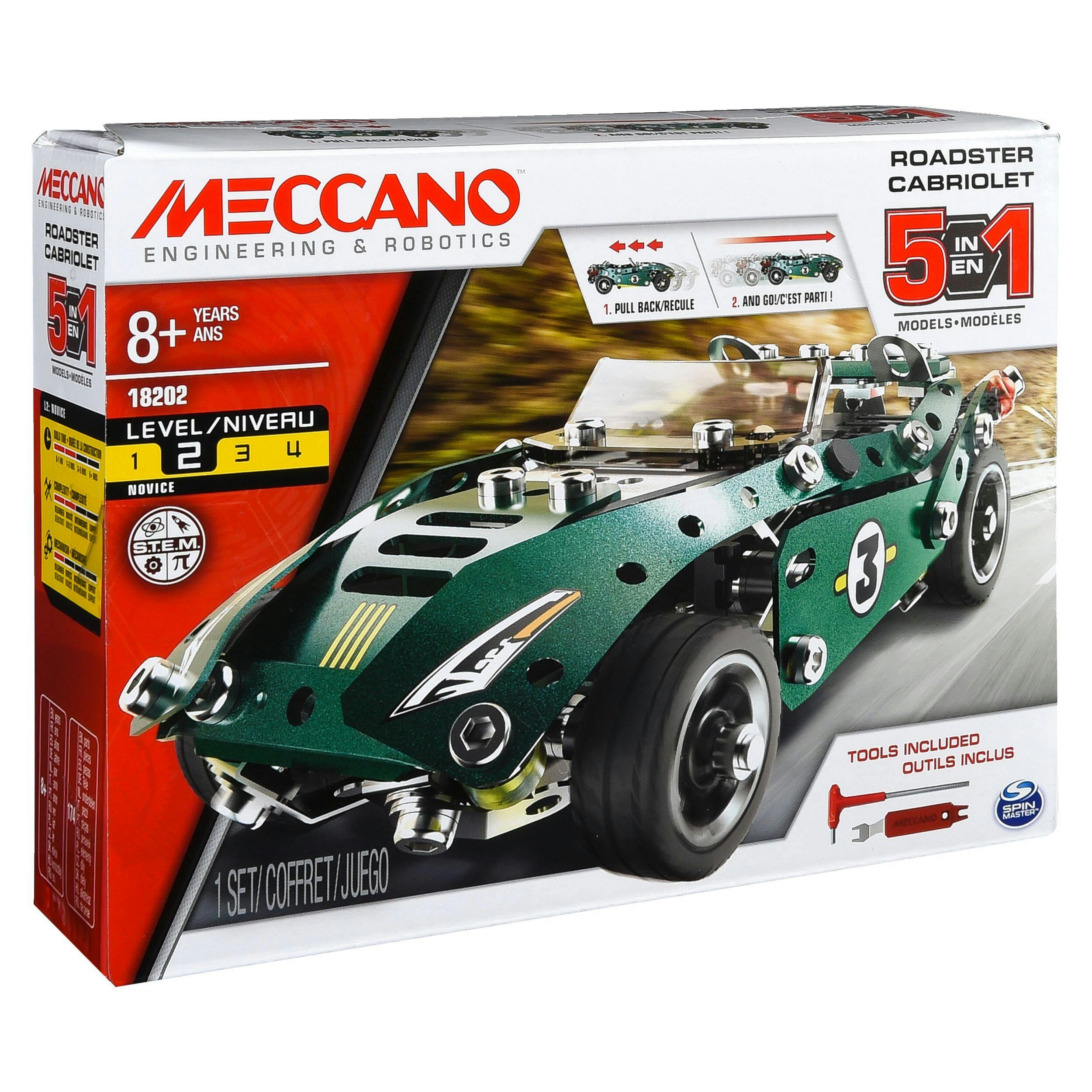 Meccano 5 Multi Model Set Pull Back Car S.T.E.A.M. Education Toy, Ages 8+