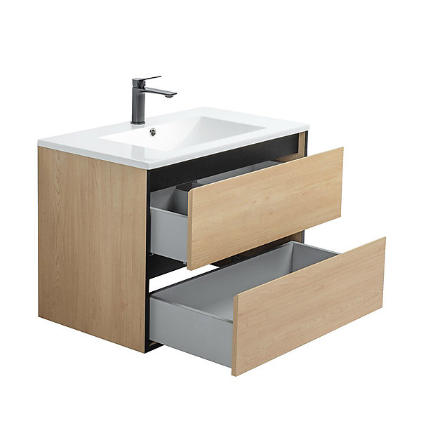 Ensemble Meuble prémonté 80 bois détail noir-Vasque résine - bain-bain