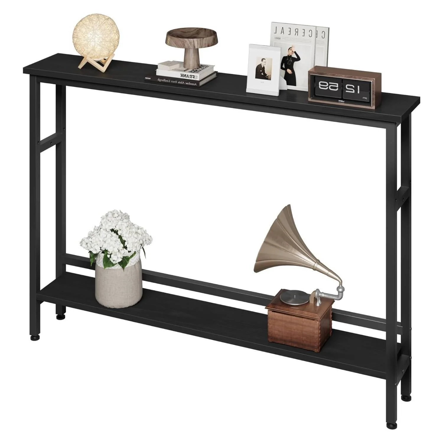 2 Tier Narrow Sofa Table with Adjustable Shelf