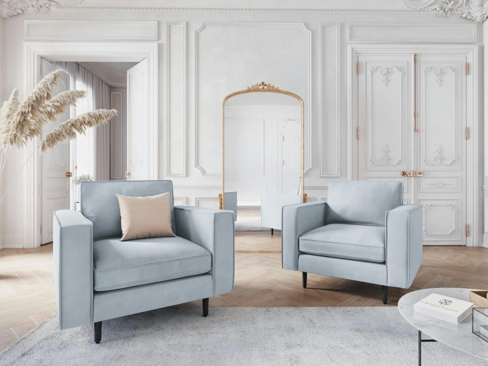 ALEXIS - Fauteuil 1 place en velours bleu clair