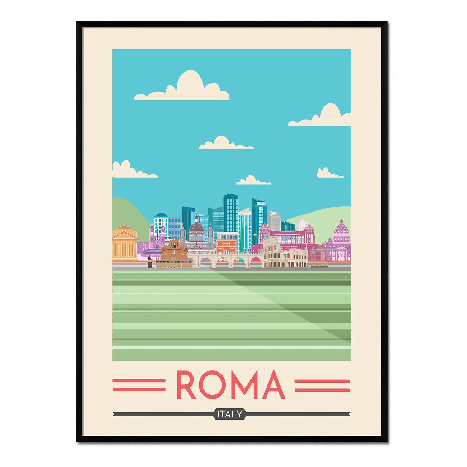 CIUDADES - Affiche avec cadre noir - Rome - 50x70