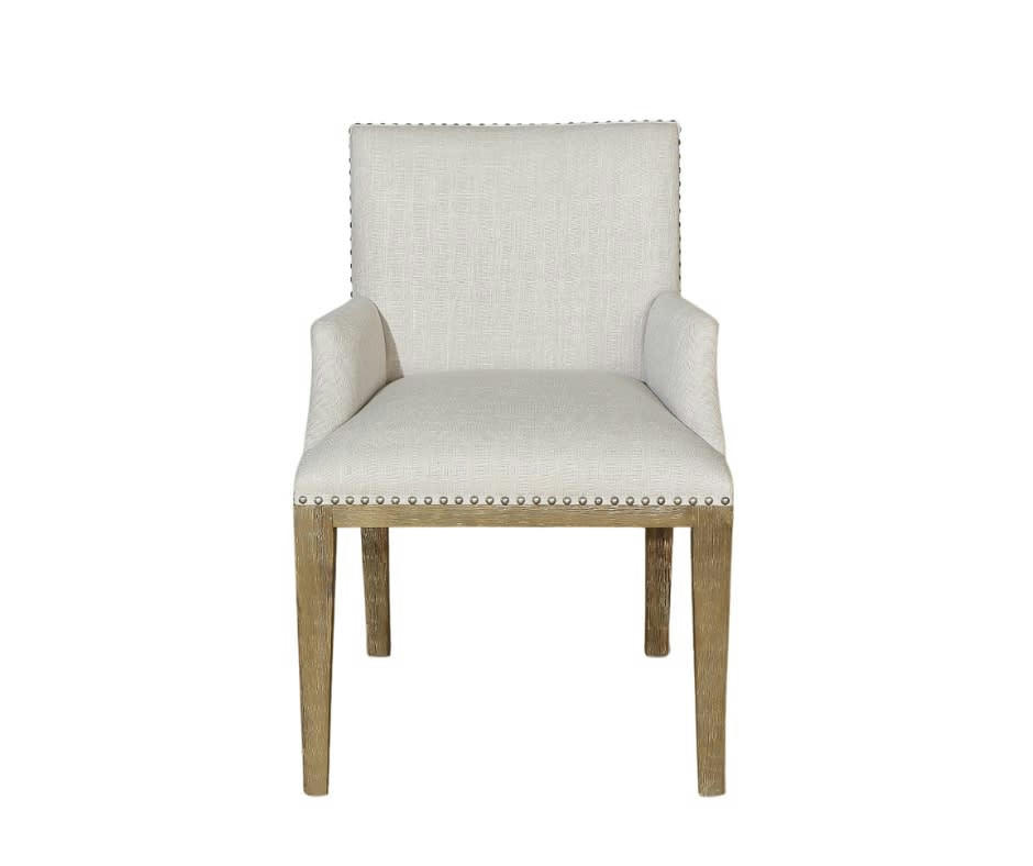 KENZA - Fauteuil de table clouté en tissu beige