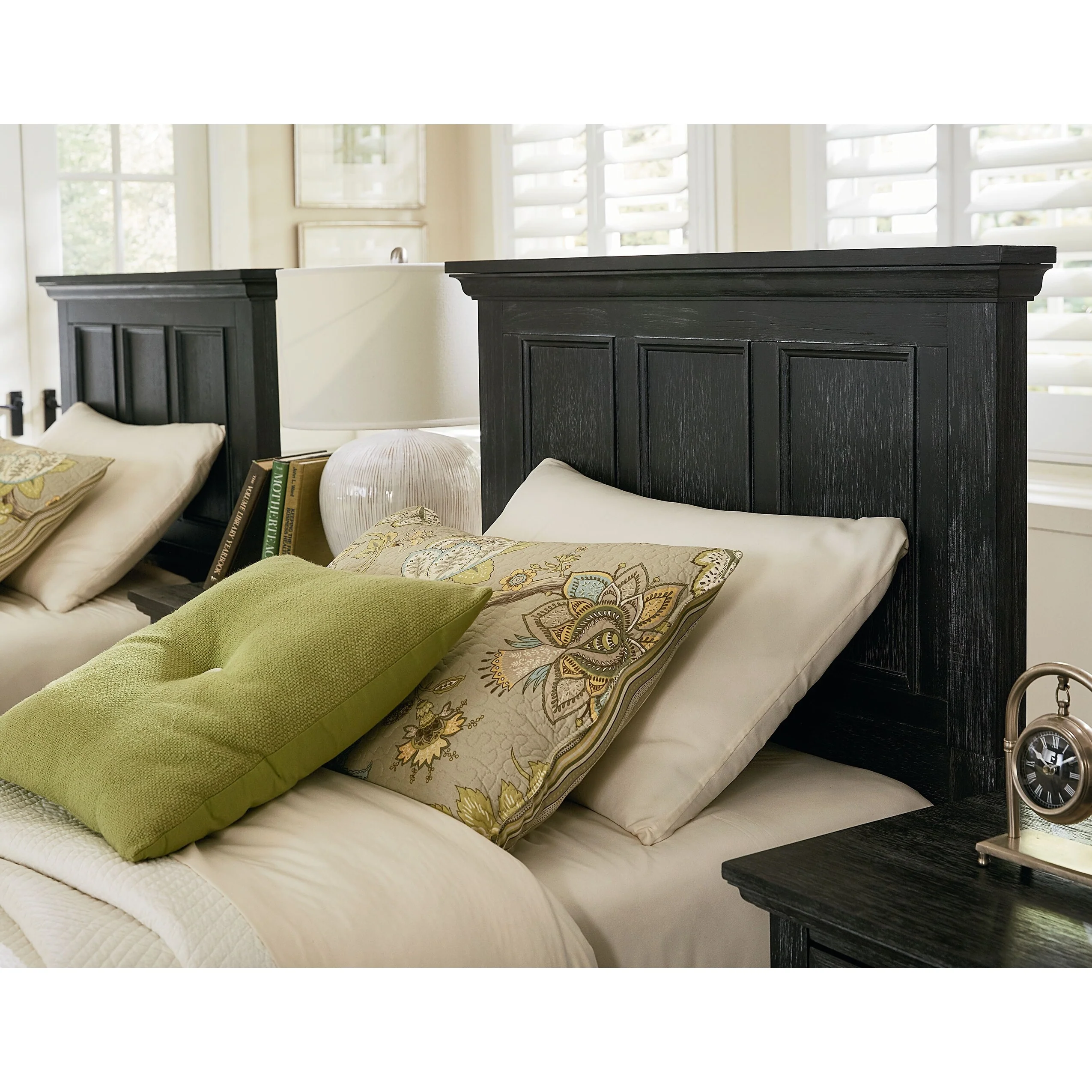 Farmhouse Basics Rustic Black Finish Panel Bed Set