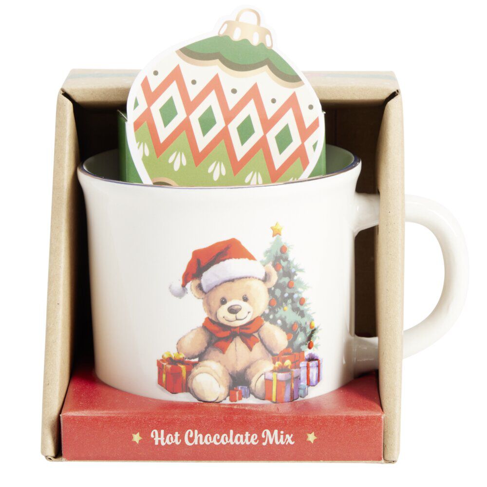 Coffret mug No&euml;l 330ml motif mignon avec biscuits (3 modèles)