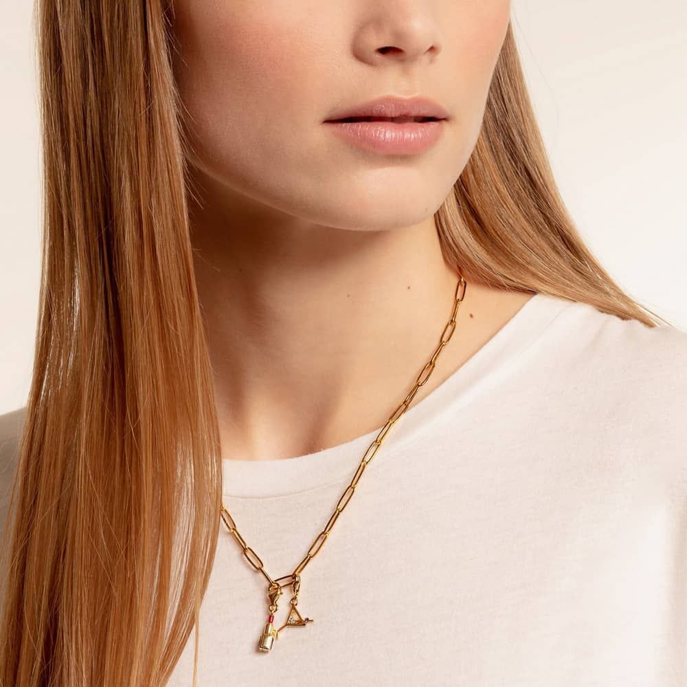 THOMAS SABO Gold Plated Cubic Zirconia Cocktail Glass Charm 1771-995-7