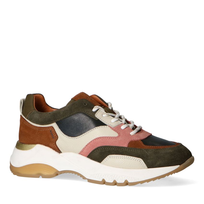 Manfield Groene suède sneakers met multicolour details