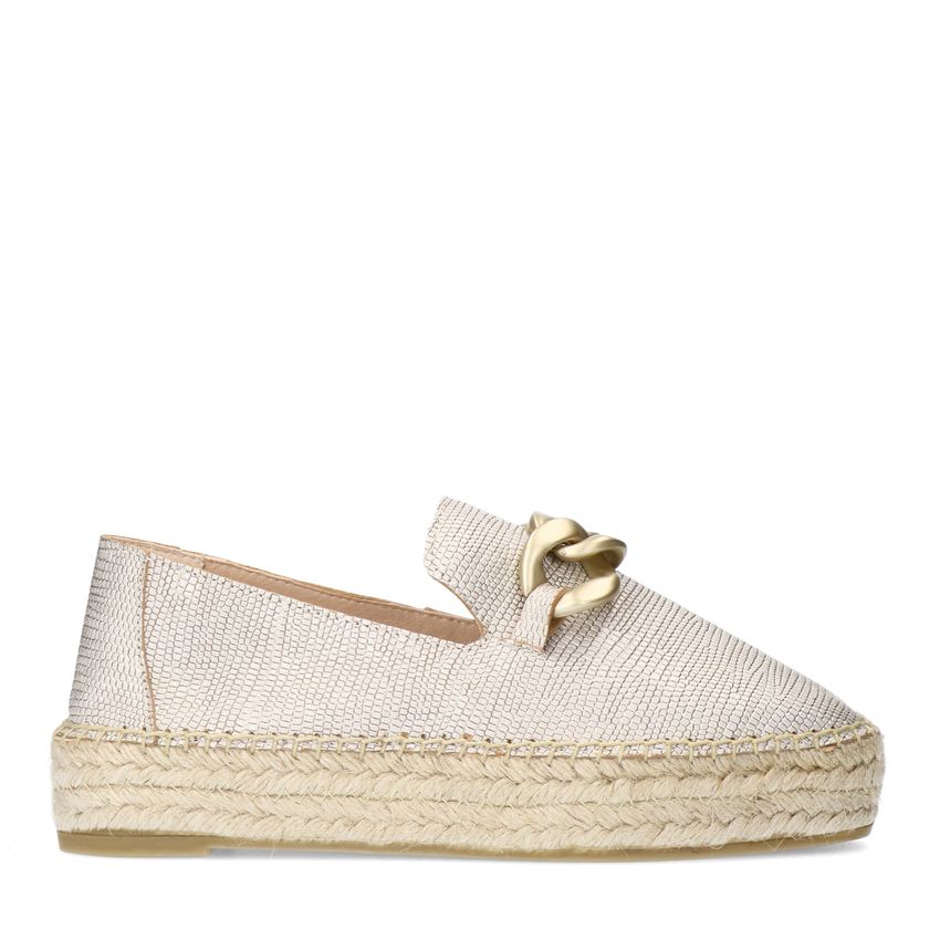 Manfield Goudkleurige leren espadrilles met gouden chain