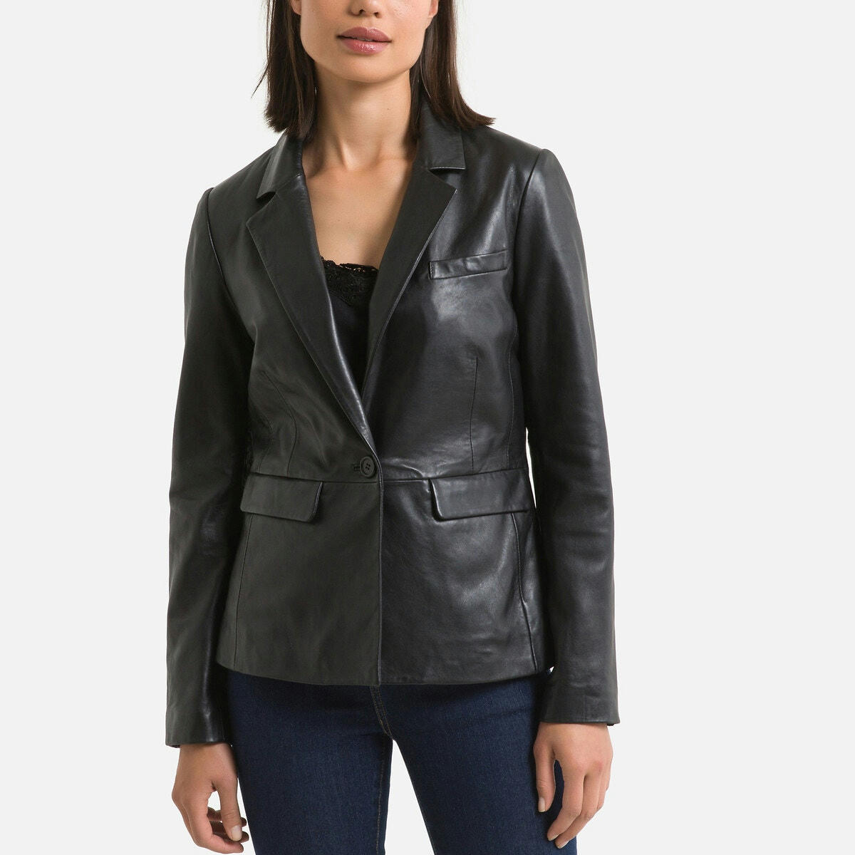 Veste coupe cintrée, cuir agneau