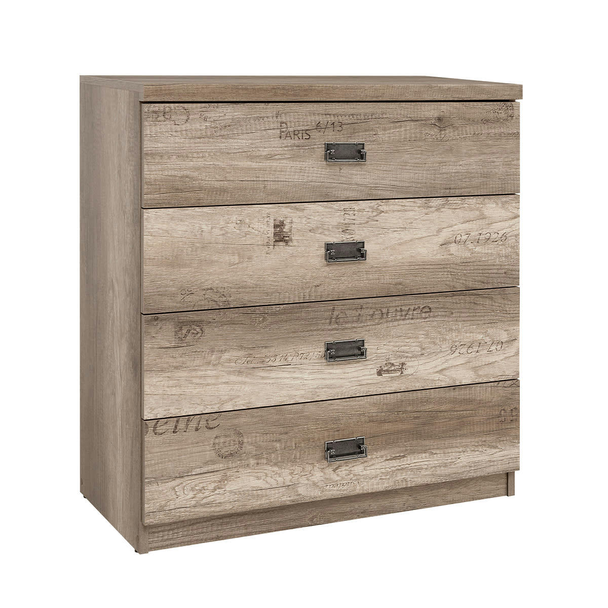 - Commode 4 tiroirs stratifiés naturel et gris