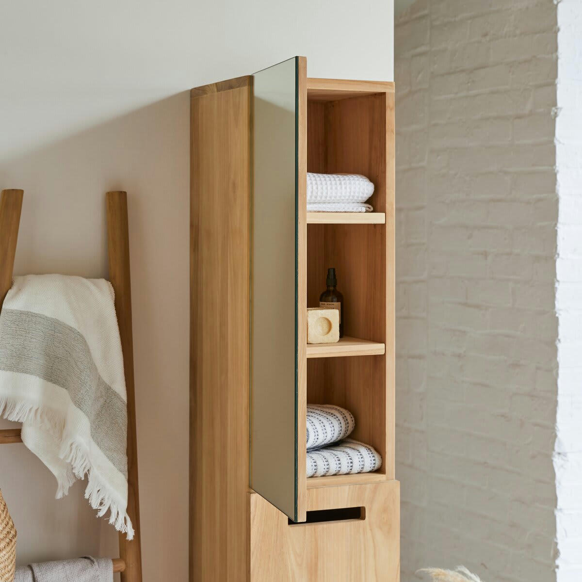 LINE - Colonne miroir en teck massif