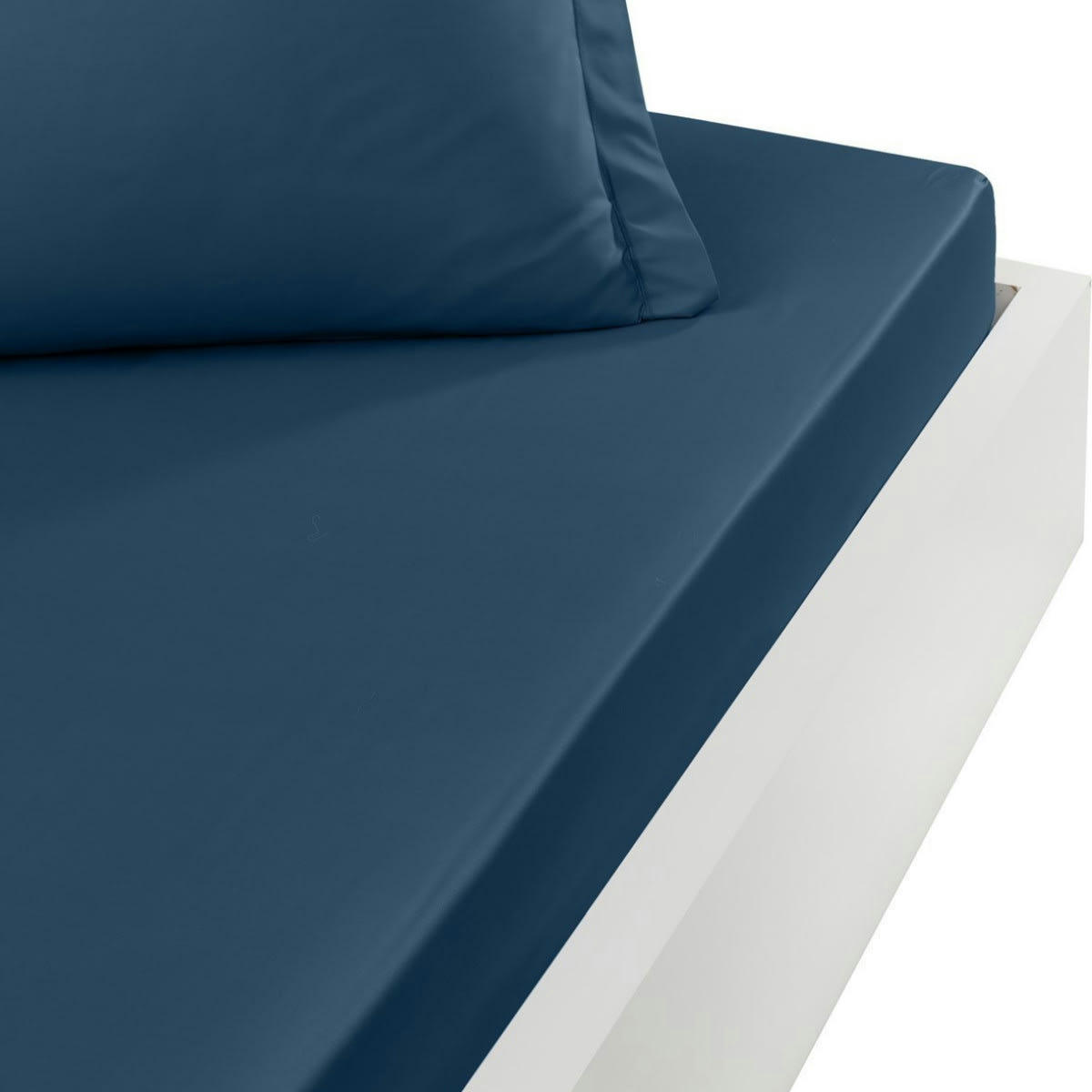 SOFT PERCALE - Drap housse en percale de coton Indigo 140x200 cm