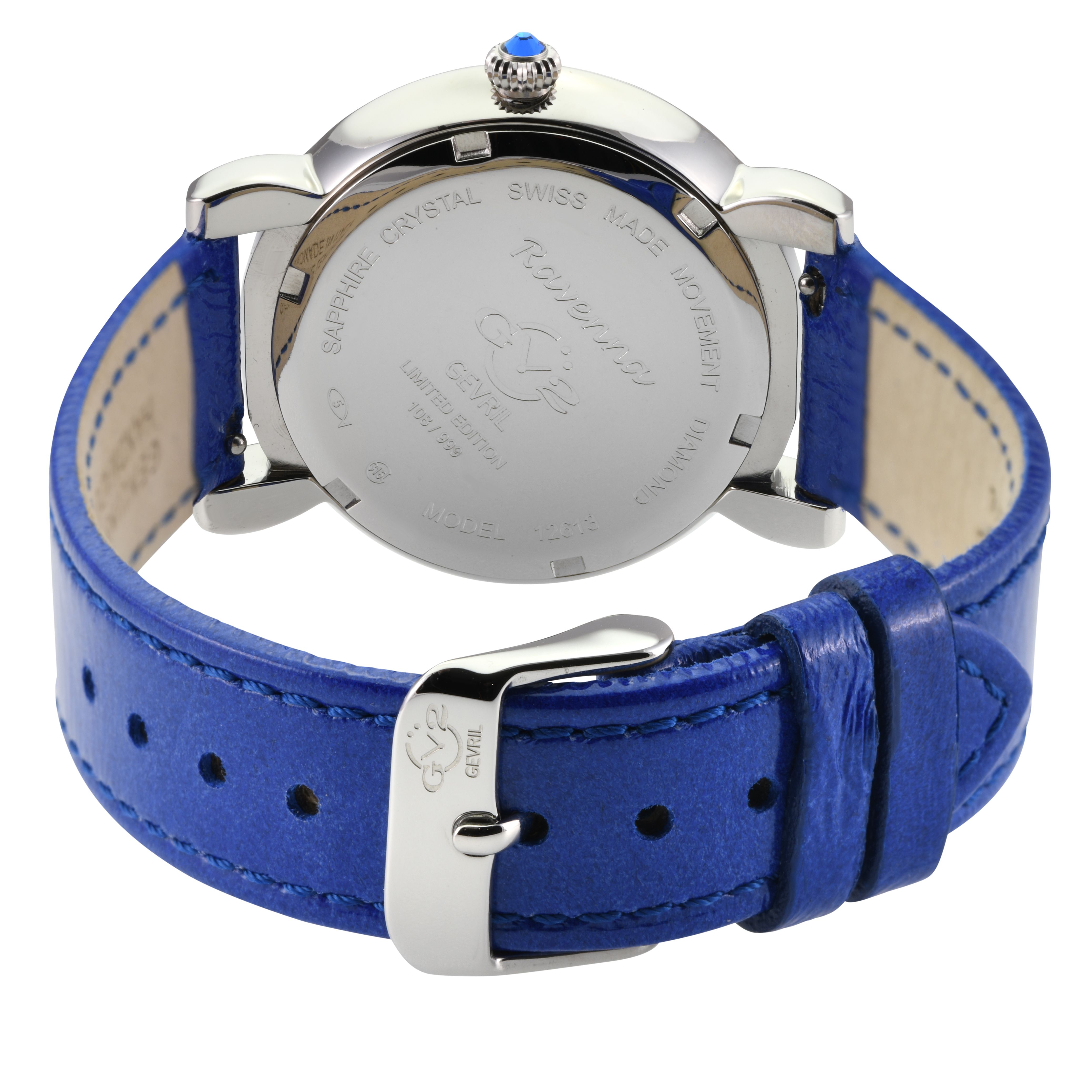 GV2 Ravenna 12613 Blue MOP Dial Blue Leather Swiss Quartz Watch