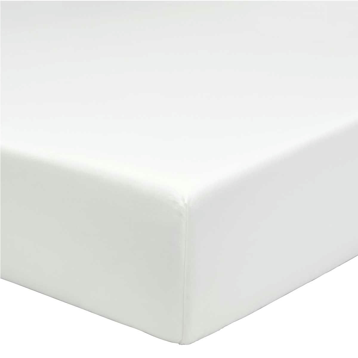 MONT-BLANC - Drap houssse uni en coton blanc 90x190
