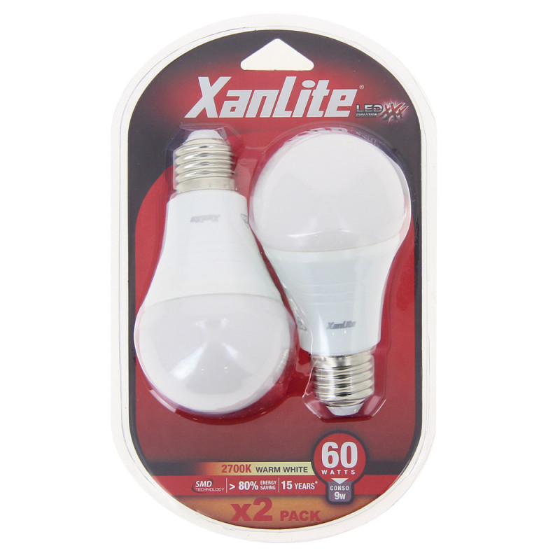 Ampoule LED classique E27 8 W 806 lm blanc chaud 2 pièces XANLITE