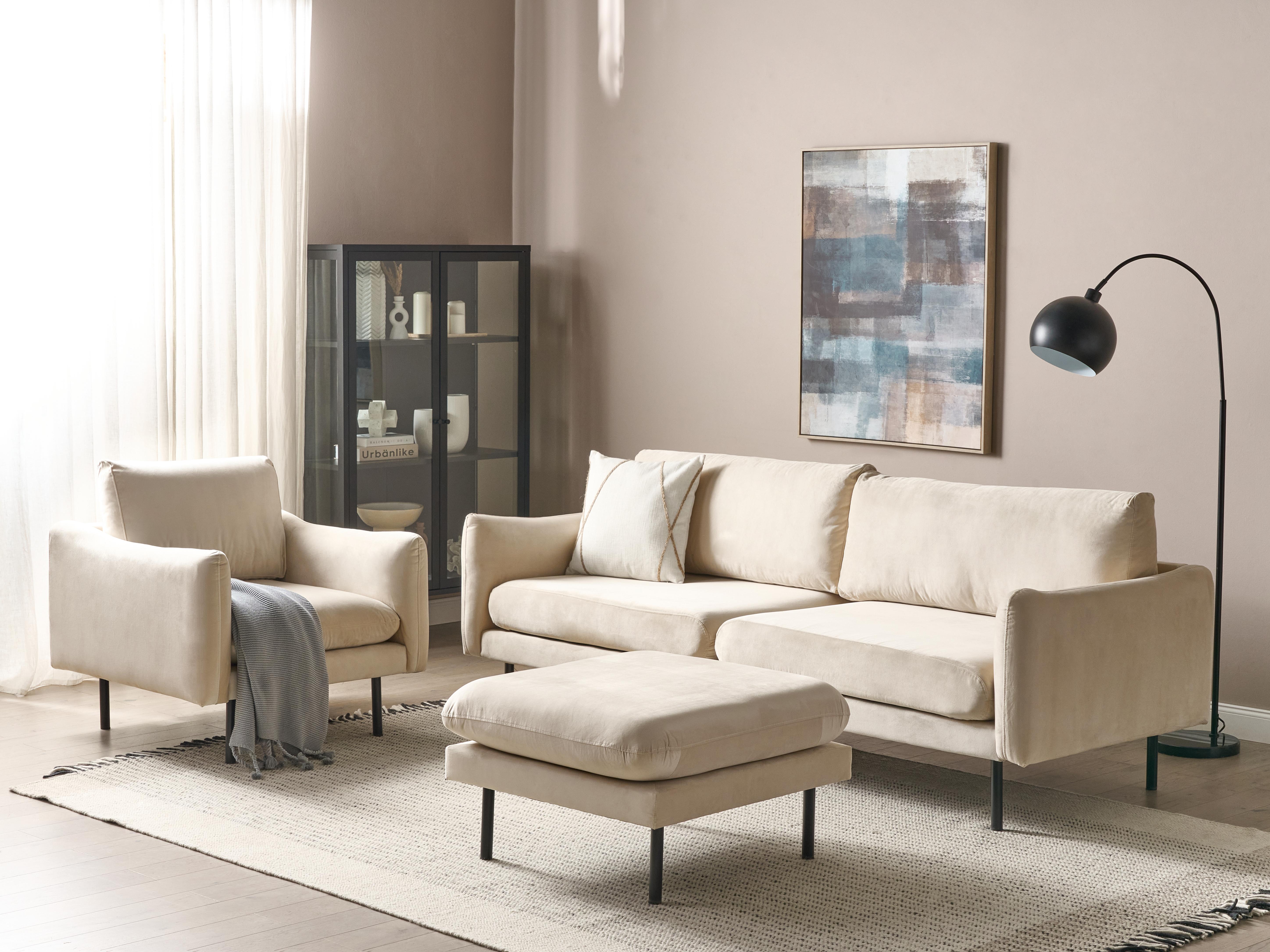 Living Room Set 5 Seater VINTERBRO Velvet Light Beige with Ottoman