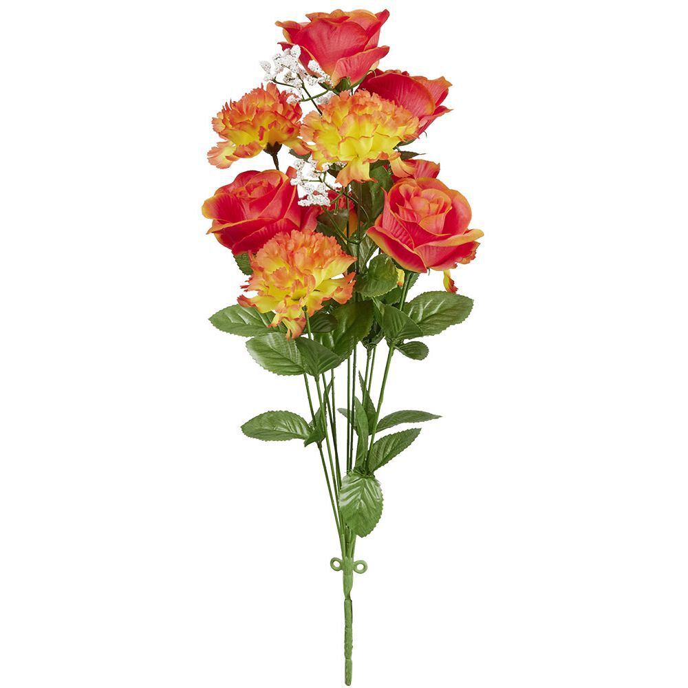 Piquet rose et oeillet orange bouquet fleur artificielle 10 têtes H46cm