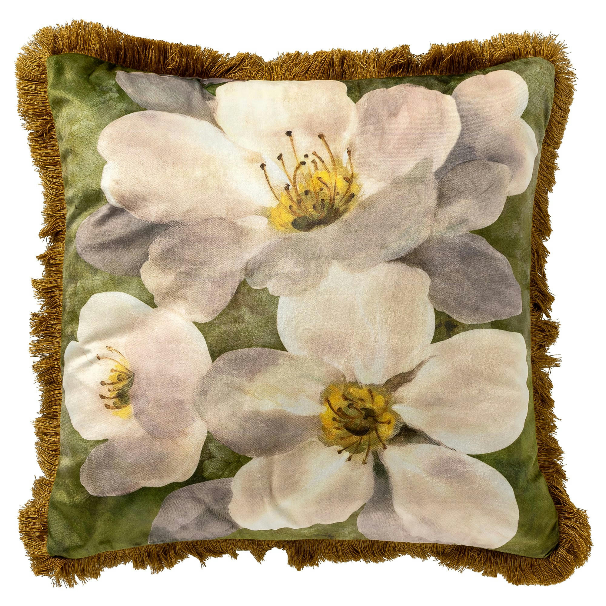Nena - Coussin - vert en velours 45x45 cm avec motif fleuri