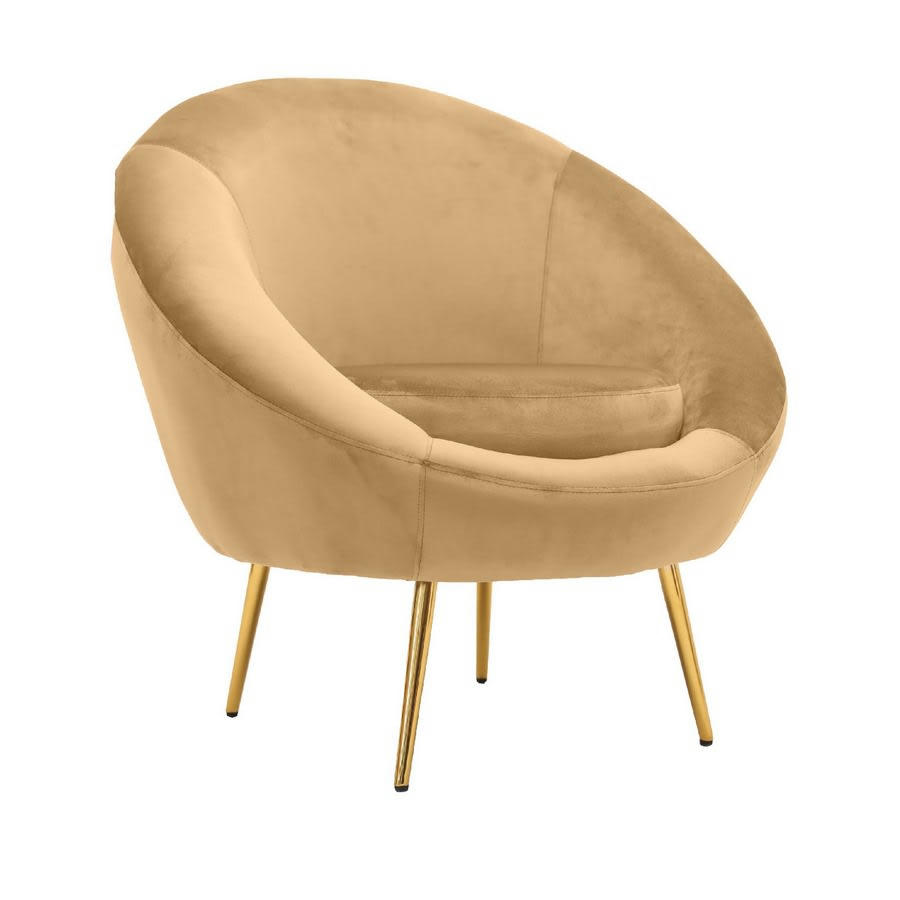 VELVET - Fauteuil design disque en velours ocre