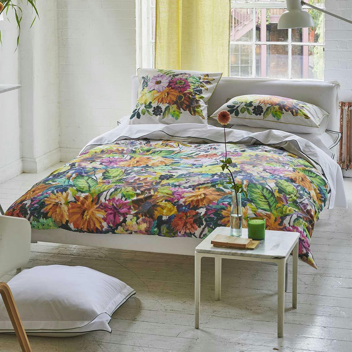 GLYNDE CORAL - Taie d'oreiller imprimée en percale de coton multicolore 65x65