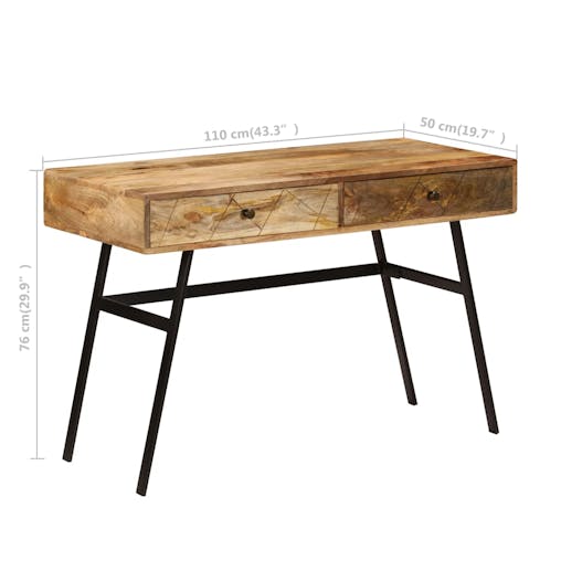 NNEVL Writing Desk with Drawers Solid Mango Wood 110x50x76 cm