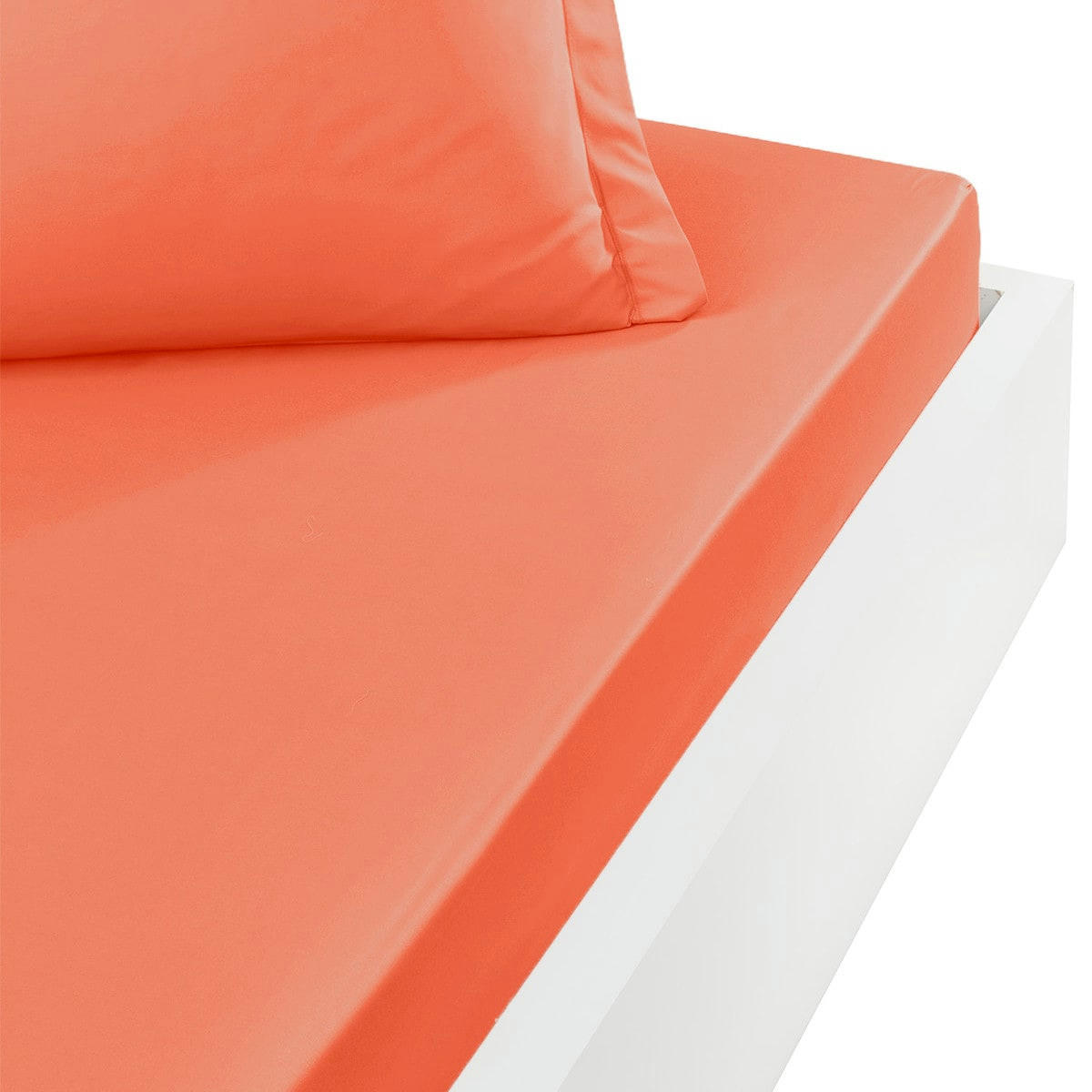 SOFT PERCALE - Drap housse en percale de coton Corail 90x190 cm