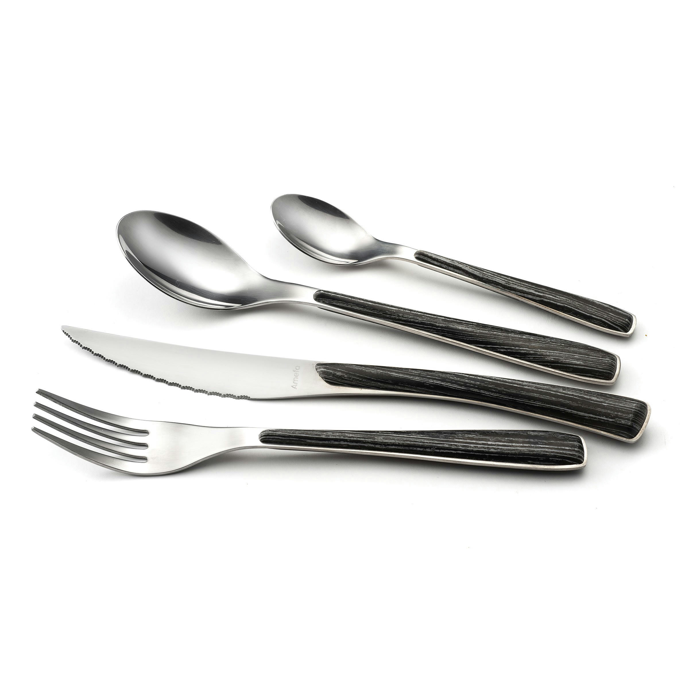 ZÉPHYR NATURE - Ménagère 24 couverts en acier et bois d'ébène