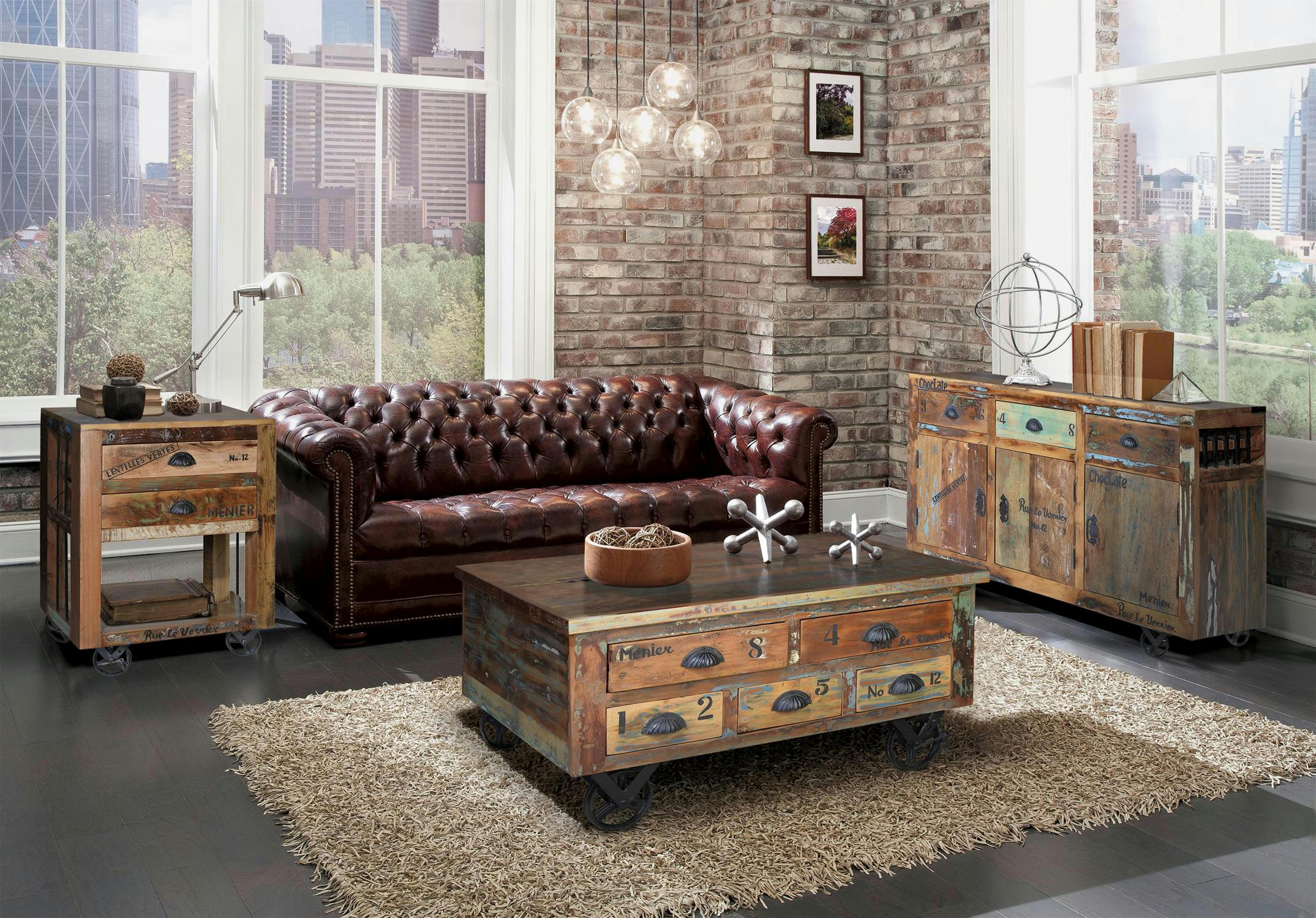 VERRIER - Table basse en bois recyclé multicolore