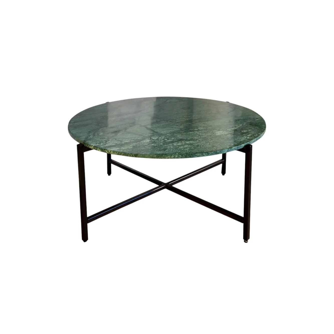 HomeRoots 32 Green and Charcoal Genuine Marble Round Coffee Table - 32 in. x 17 in. x 32 in.