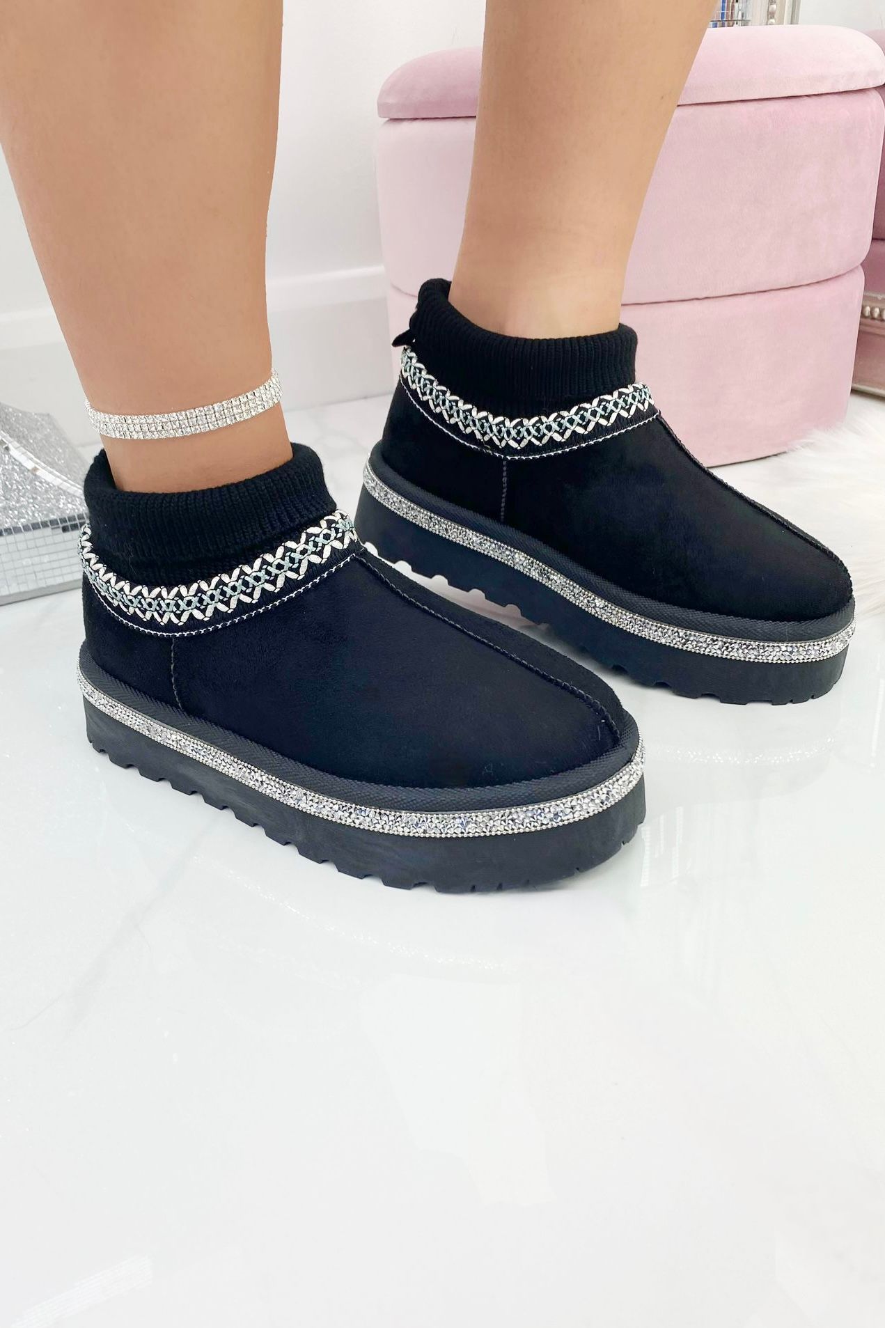 Love Lemonade Sparkly Stretch Sock Warmer Mini Snugg Slipper Boots