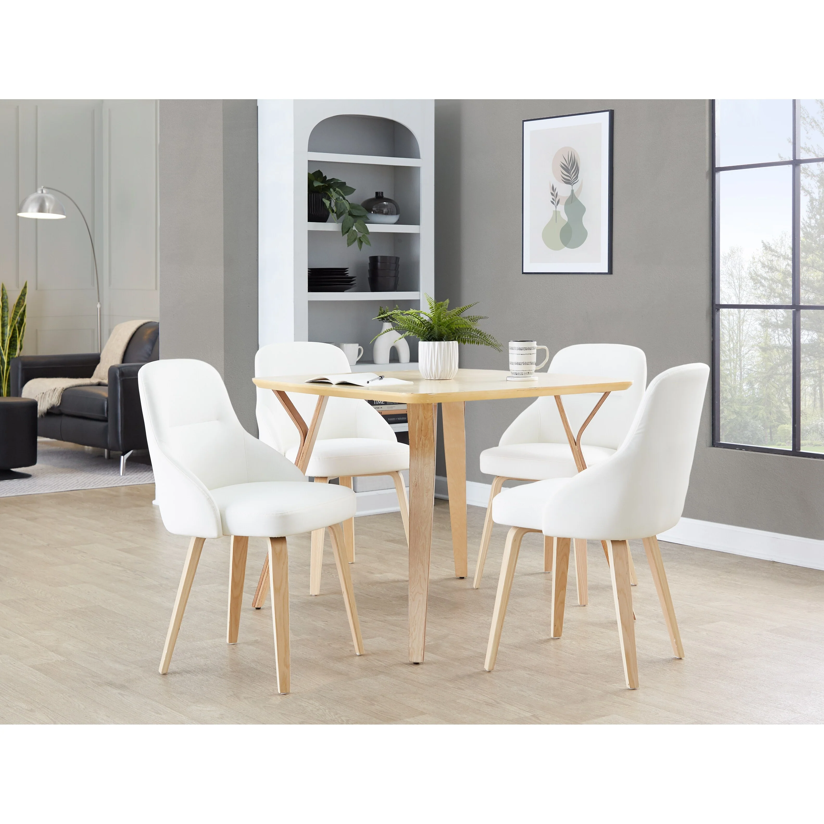 York Upholstered Contemporary Chair in Natural Wood - Set of 2