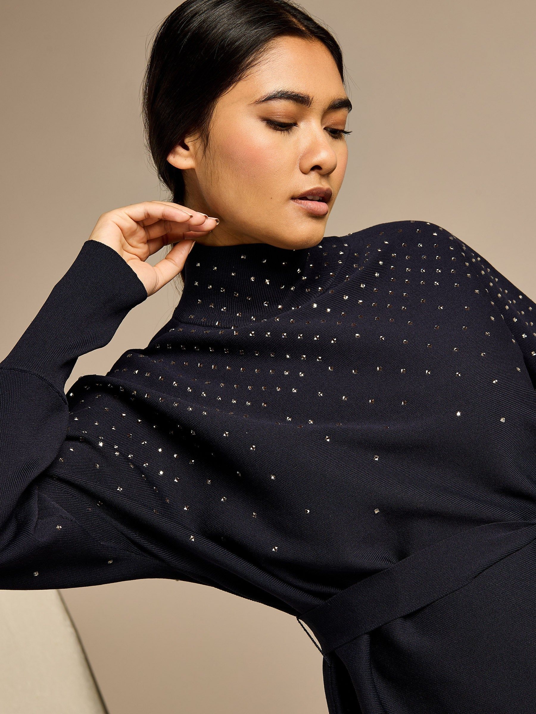 GWD by GEORGE W. DAVIES GWD Sparkle Iris Knitted Navy Top
