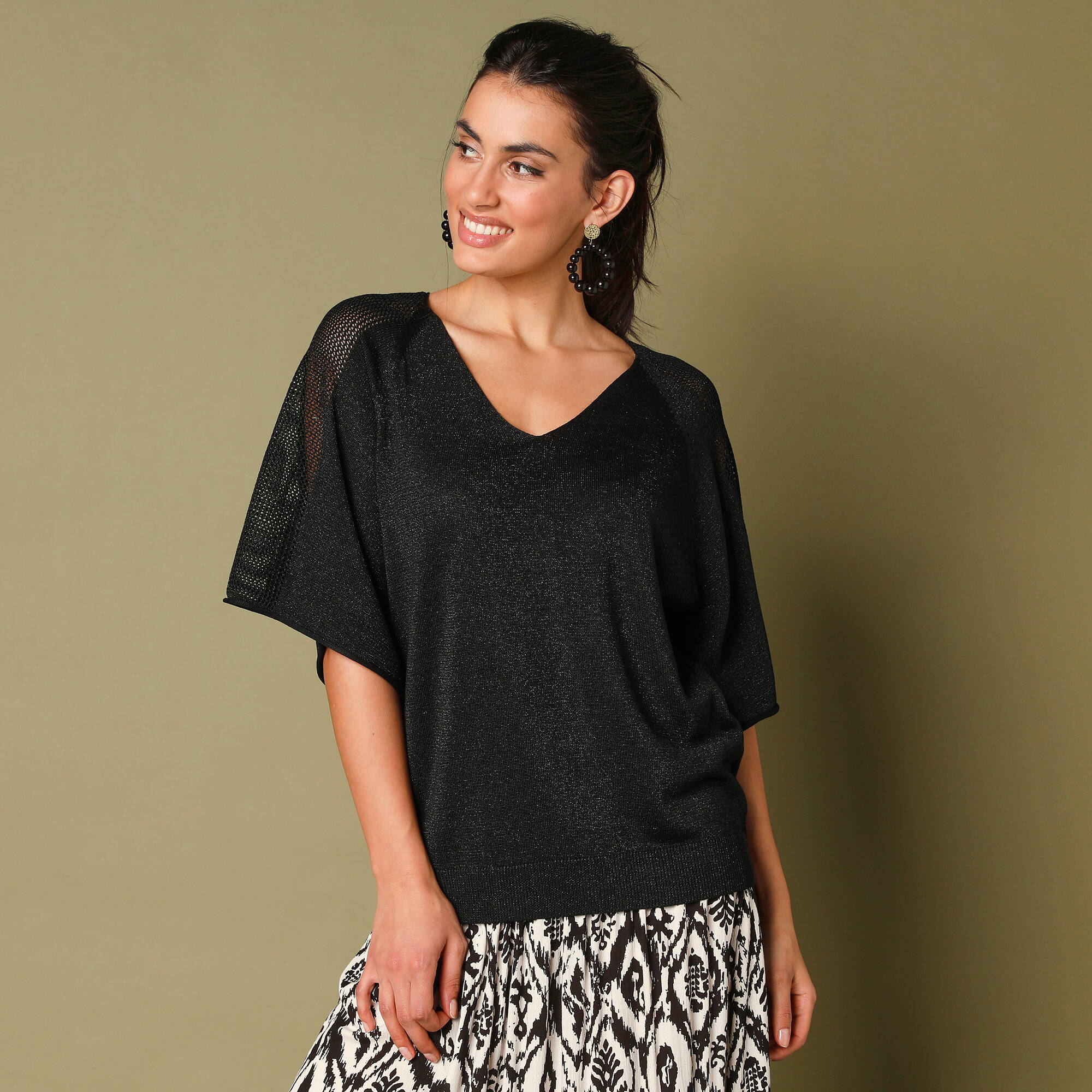 Pull loose maille brillante