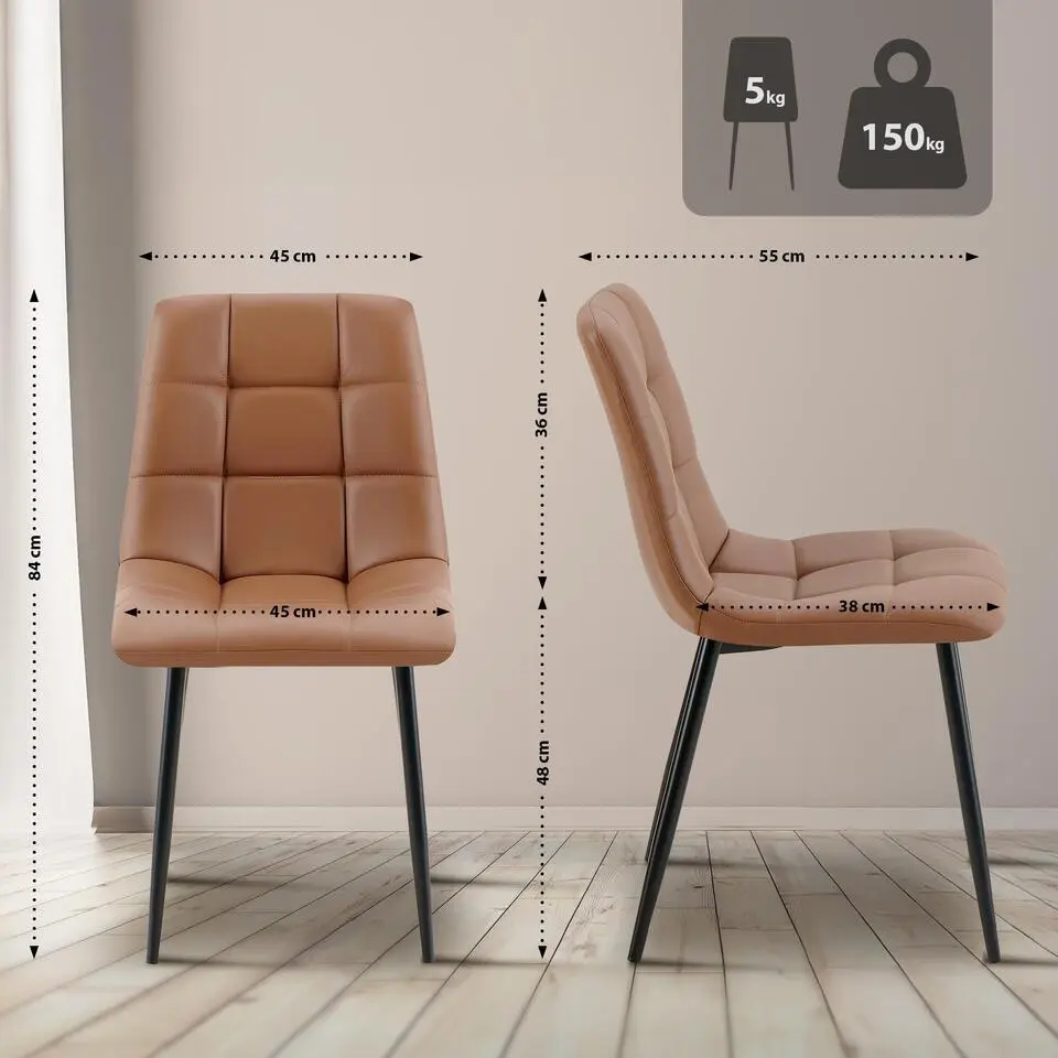 CLP Eetkamerstoel Antibes zwart Frame - Kunstleer - donkerbruin