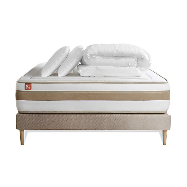 Pack sommier kit matelasRessorts ensachés et mémoire de forme avec couette et oreillers